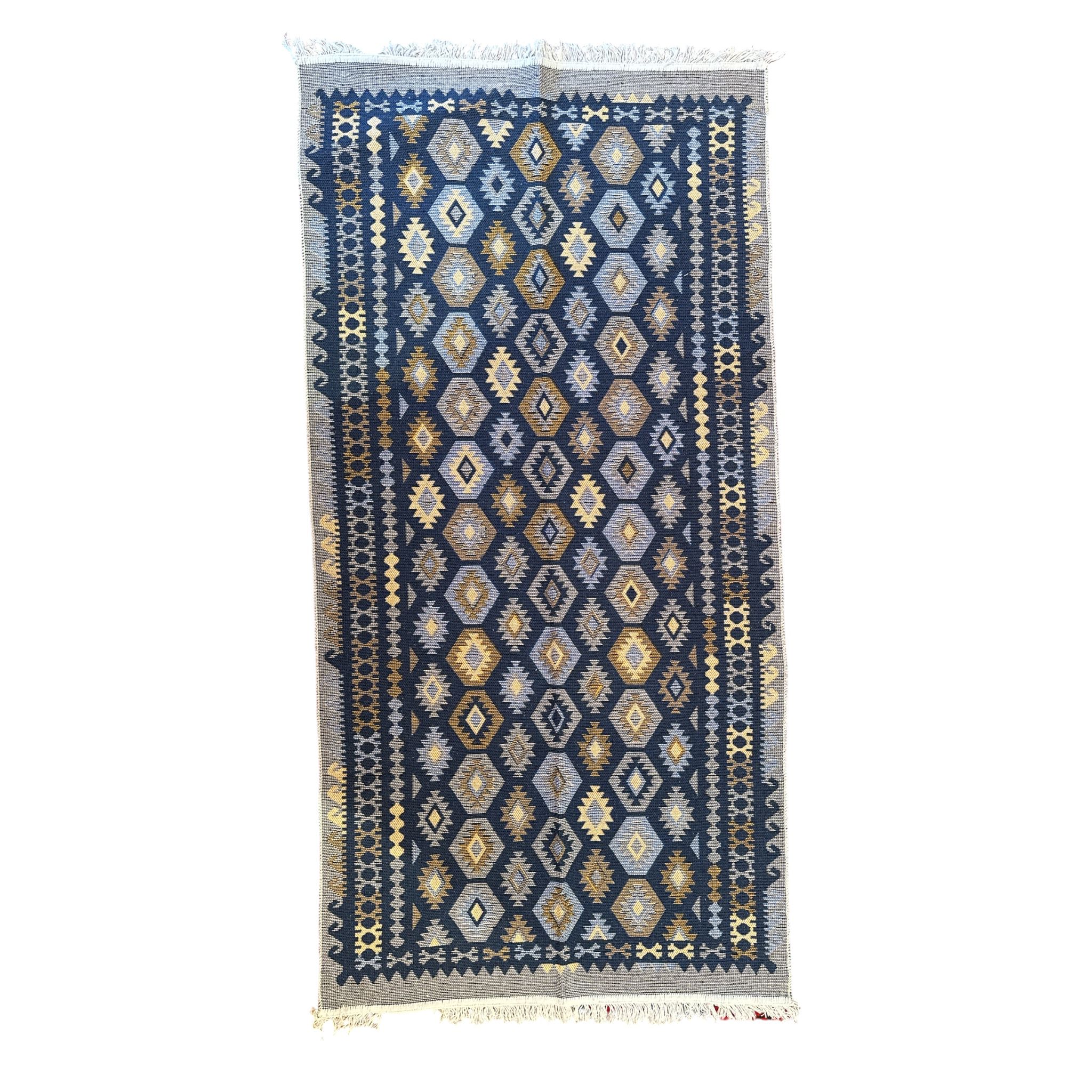 Covor tesut rustic - tradițional, calitate superioară, Albastru, 200x100 cm Covor tesut rustic - tradițional, calitate superioară, Albastru, 200x100 cm